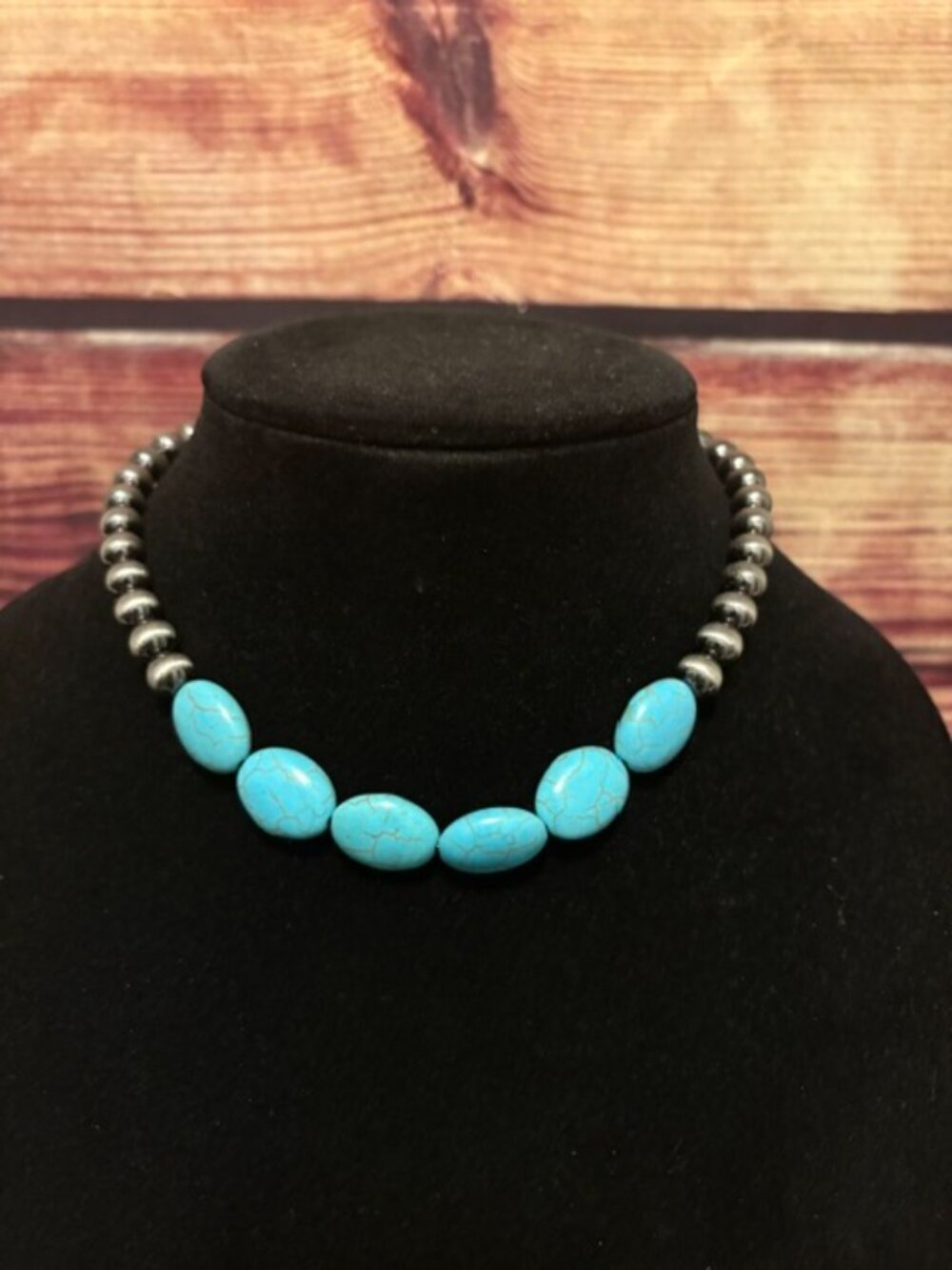 Western Turquoise Stone & Silver Pearl Necklace/choker NWT